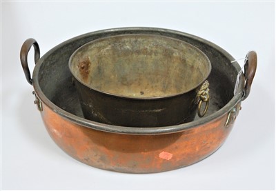 Lot 158 - A copper twin handled preserve pan, dia. 40cm,...