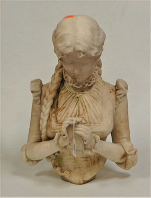 Lot 160 - A Victorian carved marble bust of a young girl...