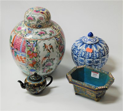 Lot 214 - A Japanese cloisonné enamel miniature teapot;...