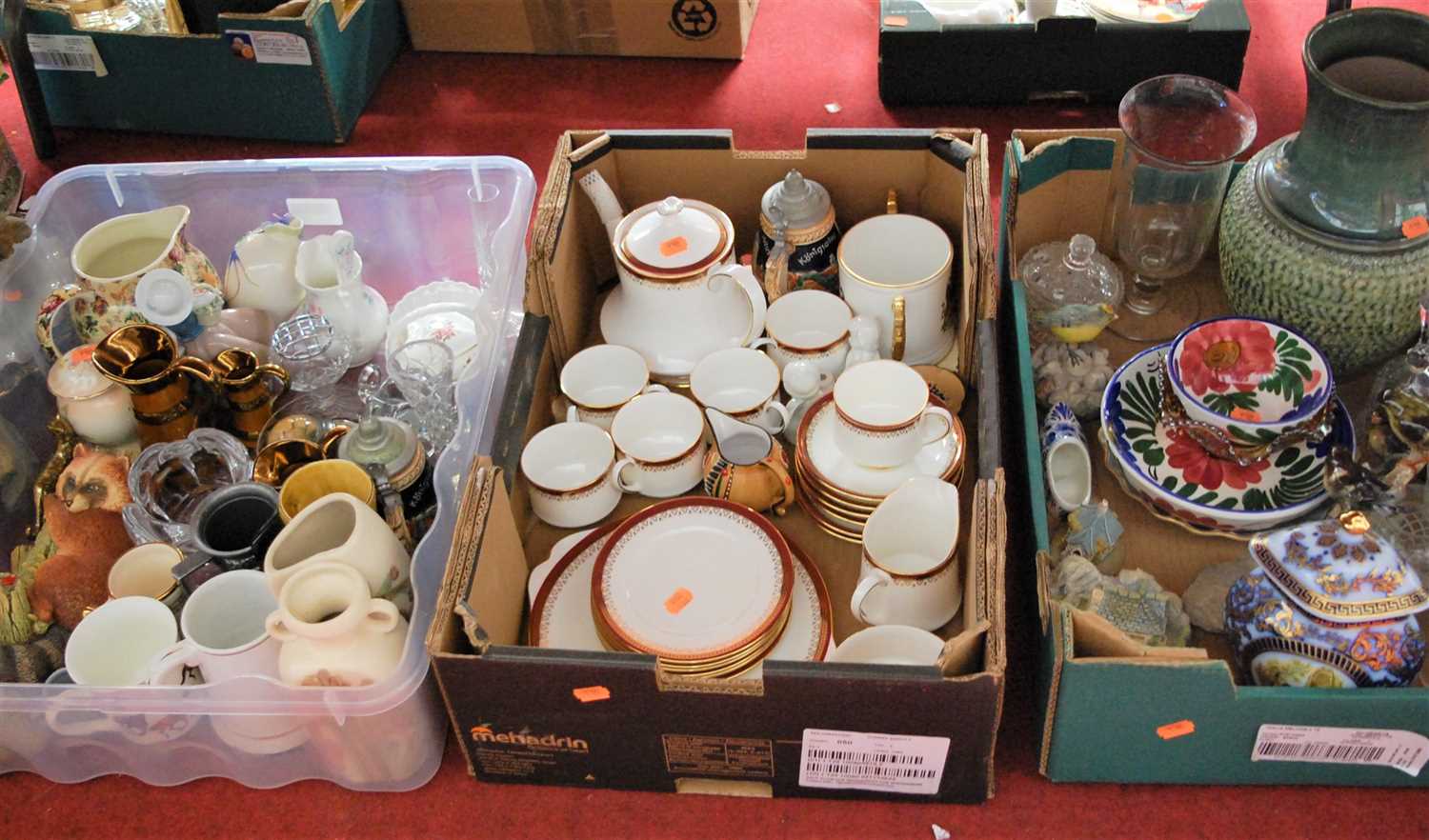 Lot 180 - Three boxes of mixed china, glass etc to...