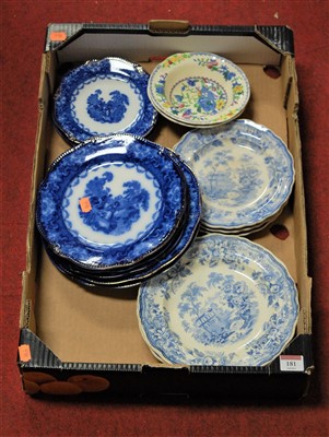 Lot 181 - Assorted blue& white printed wares to include...