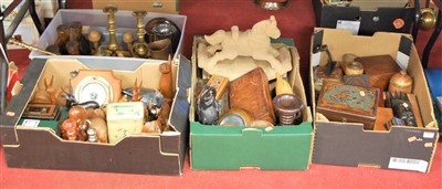 Lot 186 - Four boxes to include assorted carved wooden...