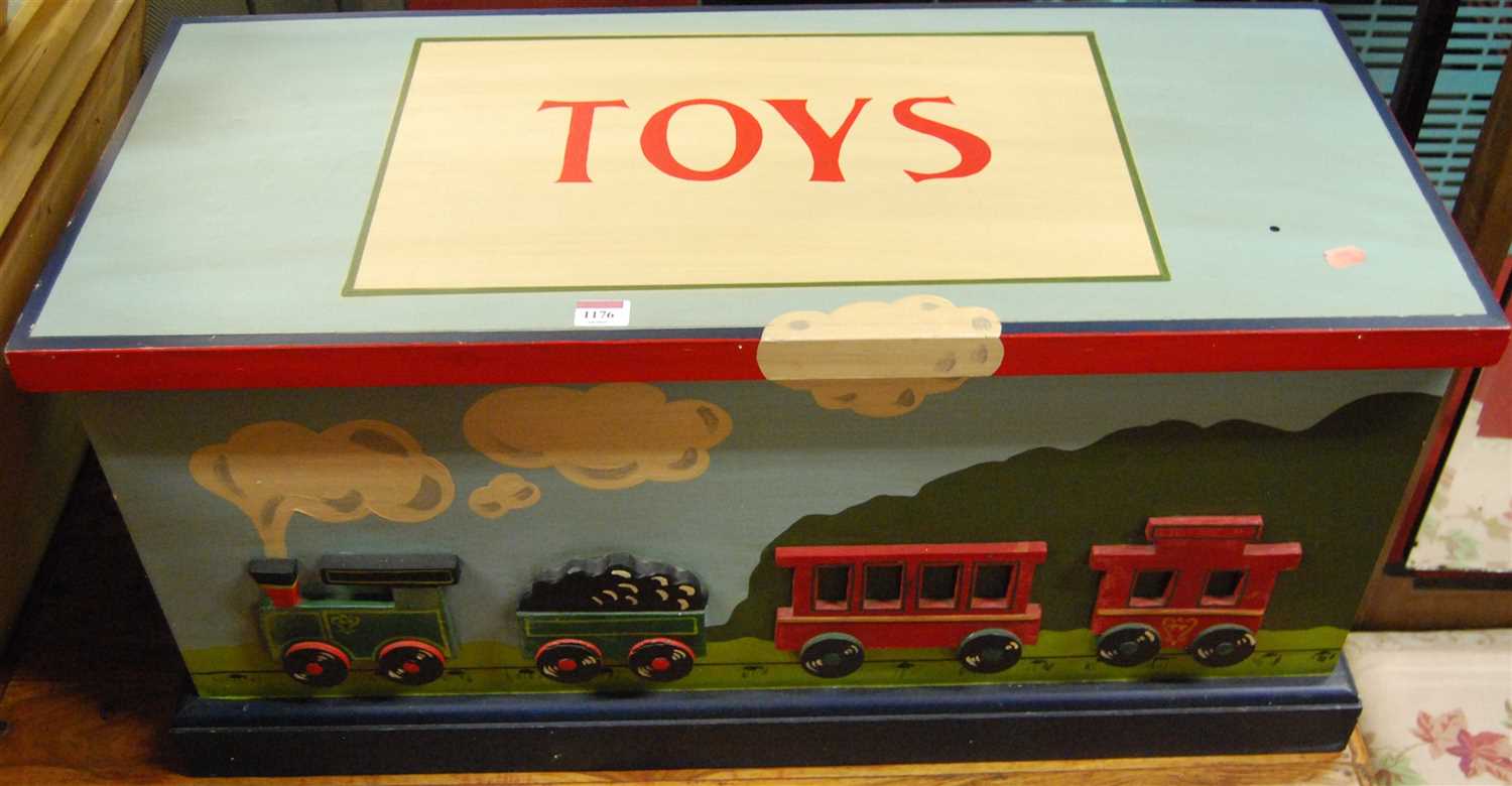 Lot 1176 - A contemporary painted hinge top toy box, the...