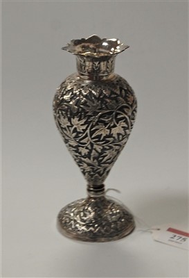 Lot 275 - An Indian white metal baluster shaped vase,...