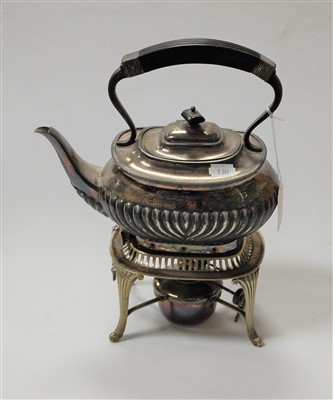 Lot 288 - A 20th century silver plated kettle on stand...