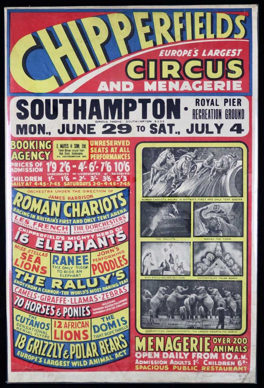 Lot 245 - Chipperfield’s Circus poster, 1953 , 76cm x...