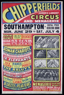 Lot 245 - Chipperfield’s Circus poster, 1953 , 76cm x...