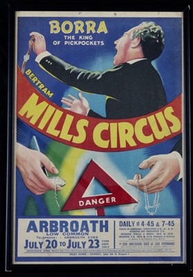 Lot 327 - Bertram Mills Circus framed window card of...