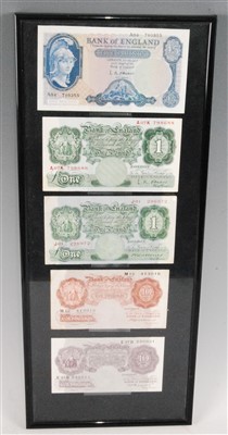 Lot 2241 - Great Britain, a collection of five Bank of England notes to include