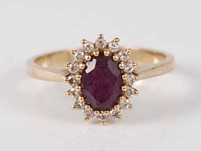 Lot 2672 - A 9ct yellow gold, amethyst and diamond...
