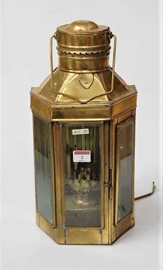 Lot 2 - A 20th century brass cased hanging lantern...
