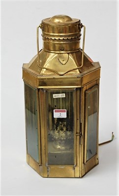 Lot 2 - A 20th century brass cased hanging lantern...