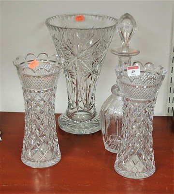 Lot 45 - A large modern cut glass vase of trumpet shape,...