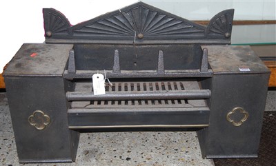 Lot 1131 - A cast iron fire basket, with inset grate...