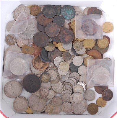 Lot 2076 - Great Britain and World, a mixed lot of George III and later copper pennies and miscellaneous foreign coins.