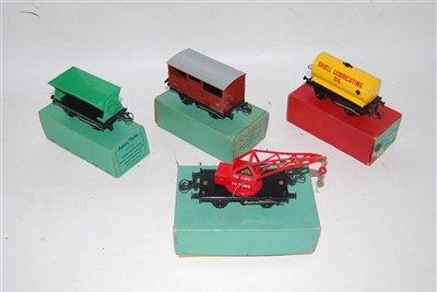 Lot 369 - Four Hornby No. 50 wagons - Cattle, Shell...