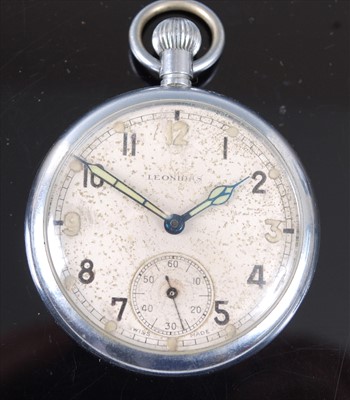 Lot 301 - A Leonidas nickel cased open face military pocket watch