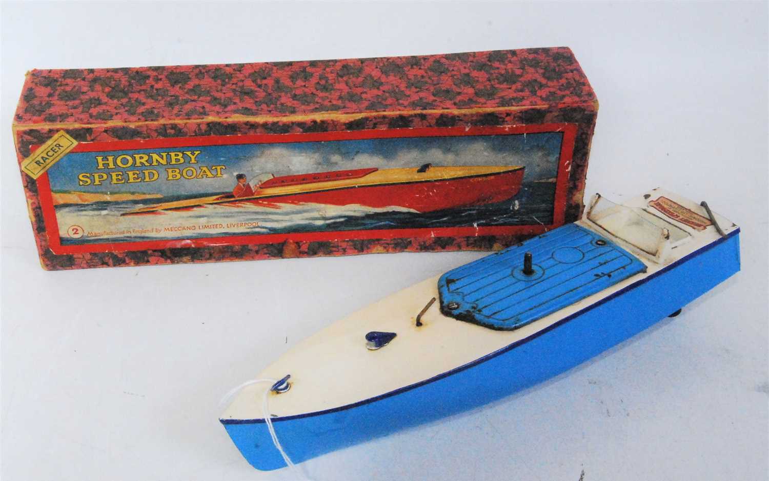 Lot 199 - Hornby racing boat No. 2 'Racer II' blue with...