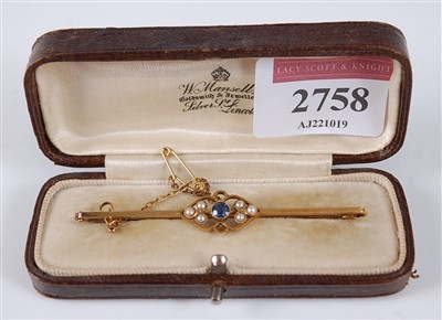 Lot 2758 - An Edwardian 15ct gold, sapphire and seed...