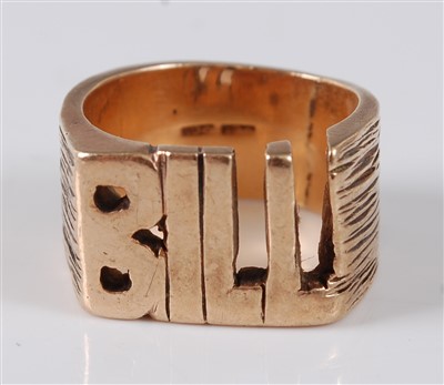 Lot 2763 - A 9ct gold identity ring, named Bill, with...