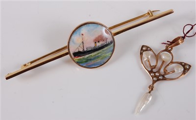 Lot 2764 - A 9ct gold safety pin bar brooch, set with an...