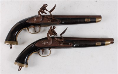 Lot 292 - A pair of late 18th/early 19th century Belgian flintlock sea service pistols