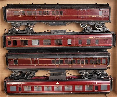 Lot 472 - Four LMS maroon bogie coaches similar in style...
