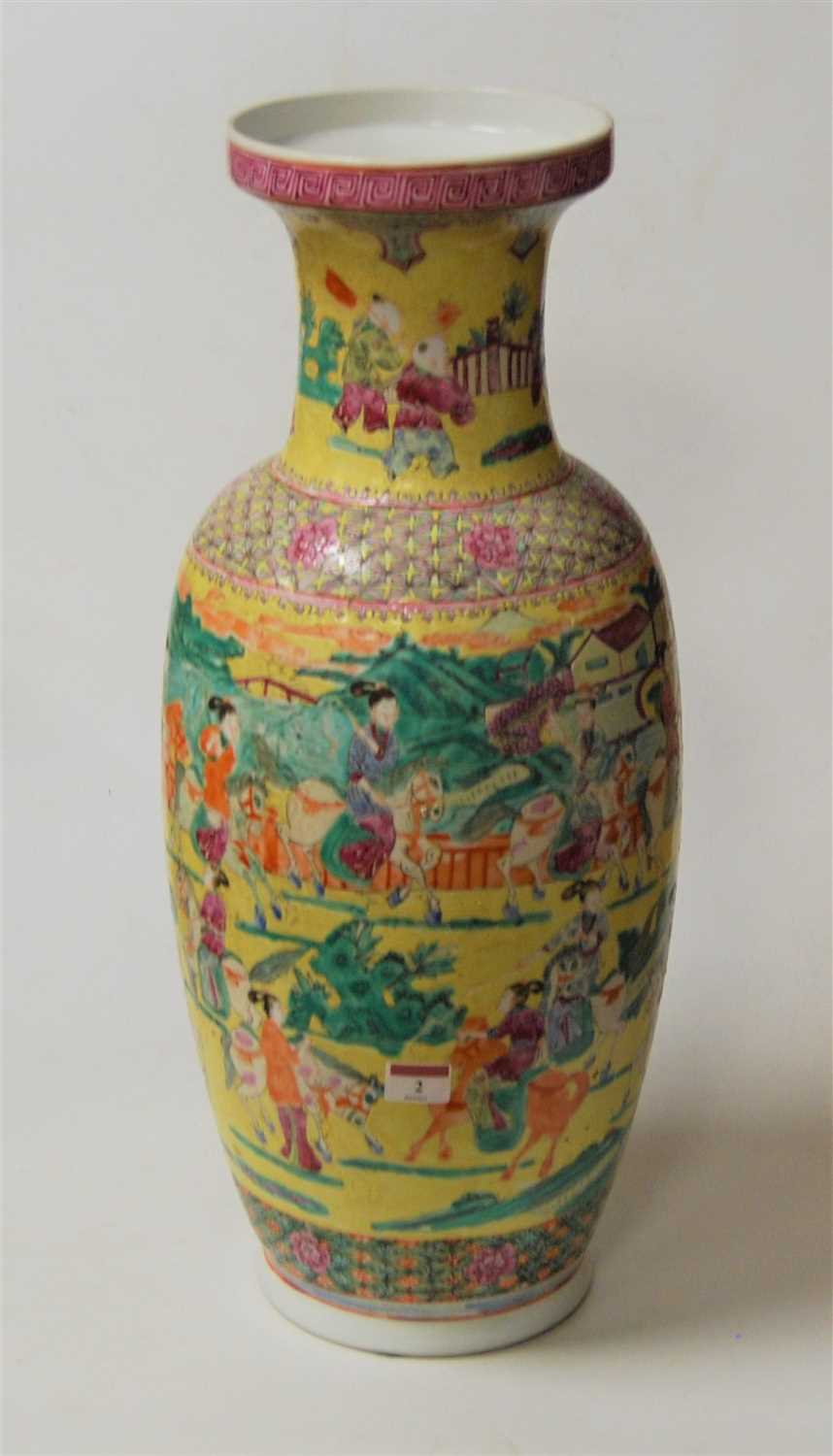 Lot 2 - A Chinese Republic yellow ground floor vase,...
