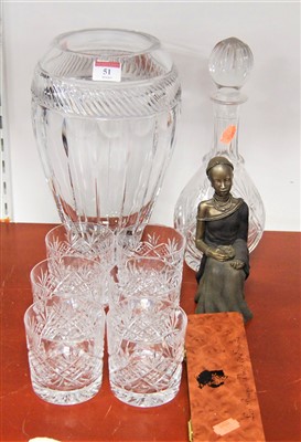 Lot 51 - A large modern cut glass vase together with a...