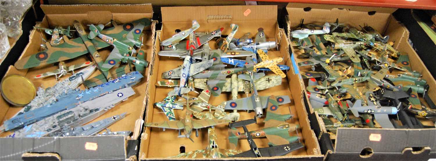 Lot 57 - Three boxes of assorted kit built model...
