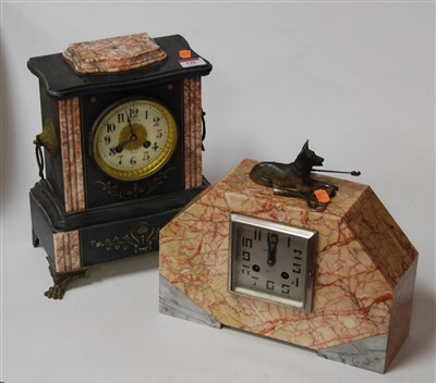 Lot 120 - An Art Deco rouge marble mantel clock, having...