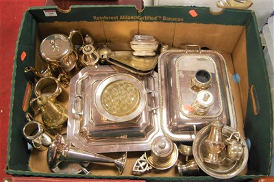 Lot 265 - A box of miscellaneous silver plate, to...