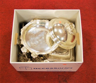 Lot 267 - A box of miscellaneous silver plated wares, to...