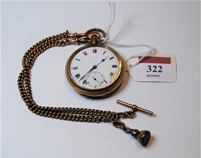 Lot 322 - A gent's gold plated open faced pocket watch,...