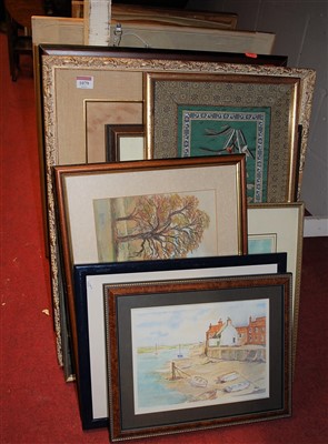Lot 1079 - Assorted amateur watercolours, framed silkwork...