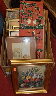 Lot 1088 - A box of assorted pictures and prints, to...