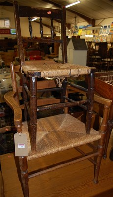 Lot 1291 - Two early 20th century oak and elm ladderback...