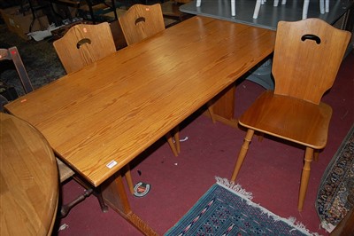 Lot 1292 - A modern pine trestle end kitchen table,...