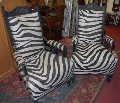 Lot 1330 - A pair of Edwardian ebonised and Zebra print...