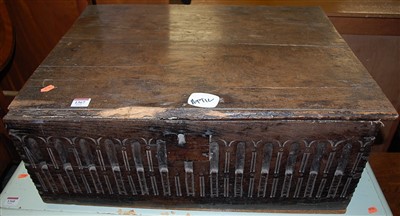 Lot 1367 - An 18th century oak hinge top bible box of...