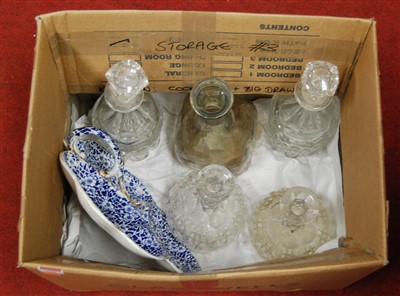 Lot 539 - Five various cut and pressed glass decanters...
