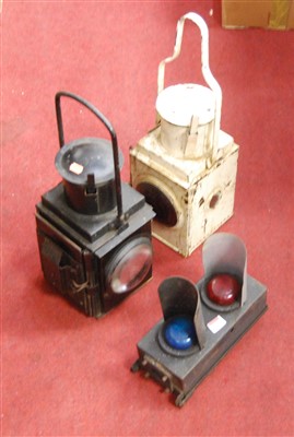 Lot 469 - Three various railway related signal lamps and...