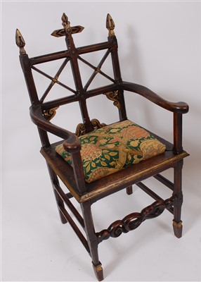 Lot 2507 - A Victorian oak and gilt decorated elbow chair,...