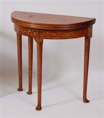 Lot 2508 - A walnut and marquetry inlaid demi-lune triple...