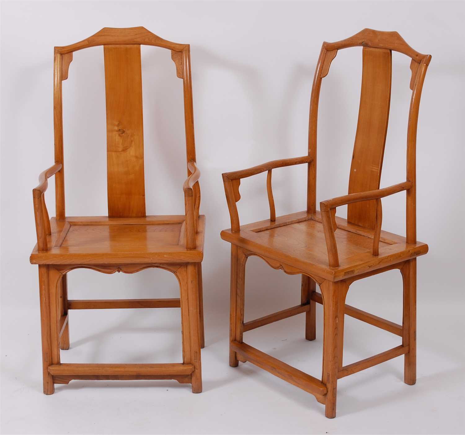 Lot 2320 - A pair of Chinese 'elm' panelled seat...