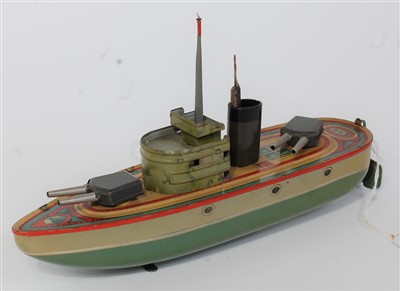 Lot 3245 - A Kellermann tinplate and clockwork gun ship...