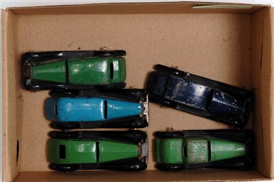 Lot 2037 - Five various loose Dinky Toy playworn saloons...