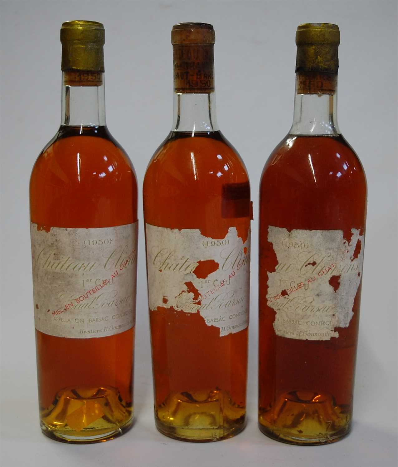Lot 1154 - Château Climens, 1950, Barsac, three bottles