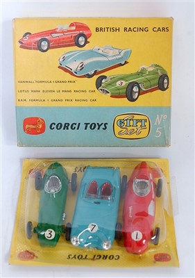 Lot 1676 - A Corgi Toys gift set No. 5 British Racing...