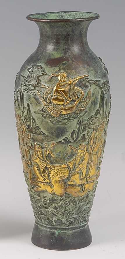 Lot 2354 - A Chinese bronze baluster form vase, all over...